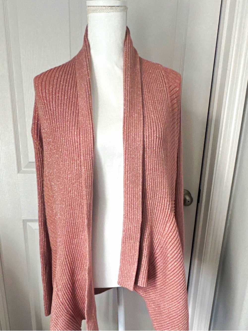 White House Black Market Dusty Rose Metallic Ribbed Open-Front Cardigan